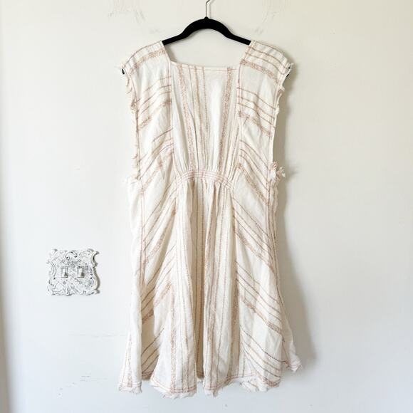 Free People Cactus Flowers Cream Striped Flowy Mini Dress L - Picture 10 of 12